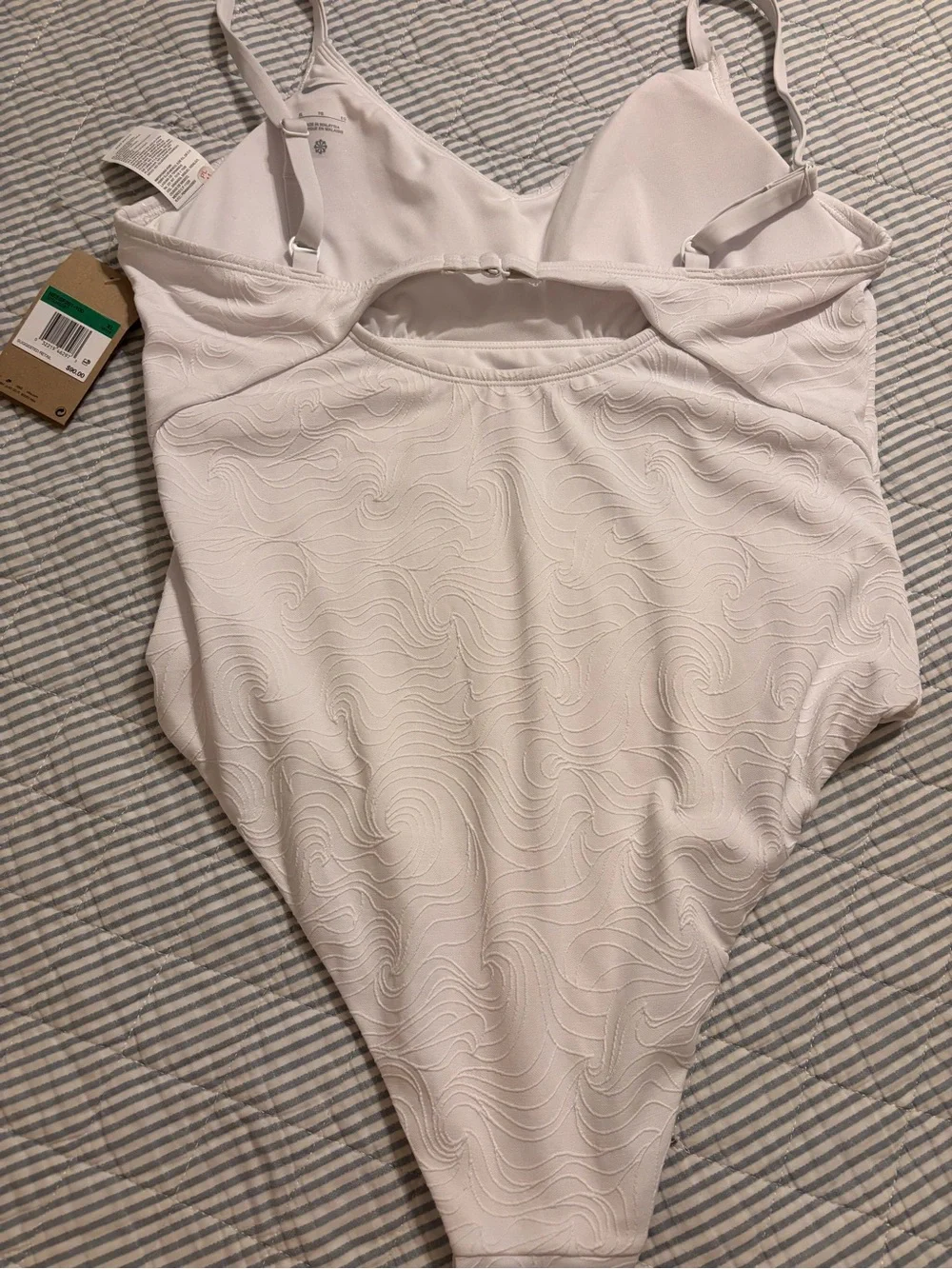 Nike White Textured One-Piece Swimsuit with Subtle Wave Pattern
